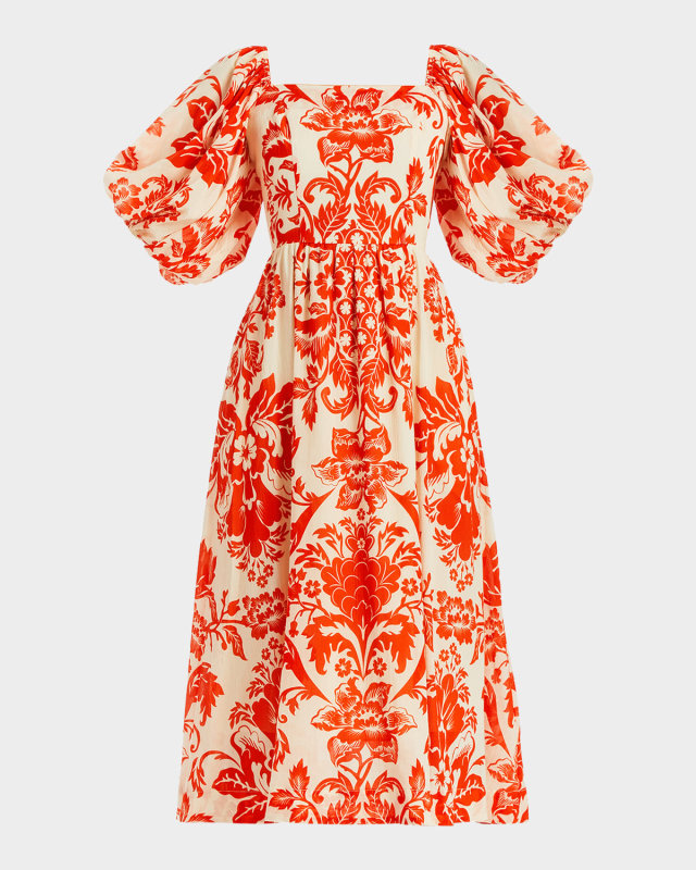 Delphine Smocked Floral-Print Midi Dress